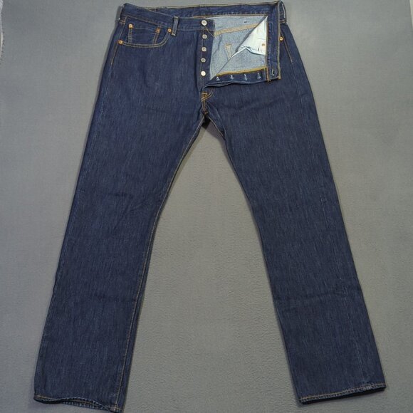 Levi's Jeans Men's 38x34 Fits 37x33 Blue 501 Straight Button Fly Denim - Picture 1 of 11